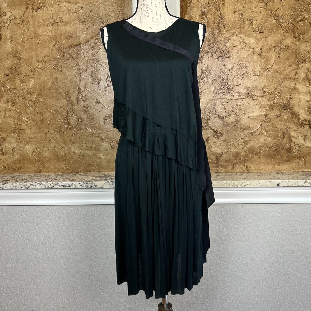 Nina Ricci Silk Midi Dress Women EU‎ 39 US 8 Asymmetrical Ruffle Evening Black